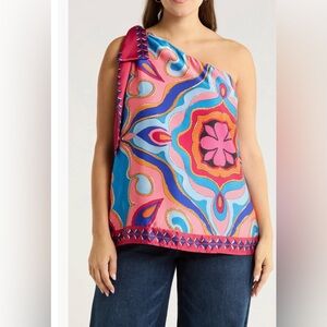 SUGARLIPS Abstract Print One-Shoulder Top Floral Medallion Print. Size 2X . NEW